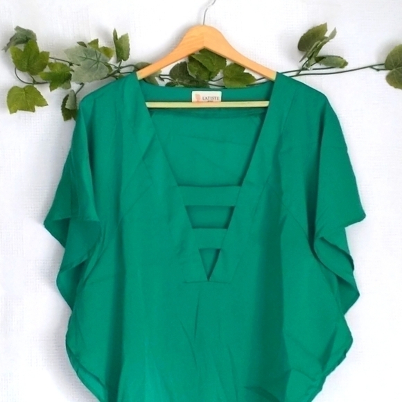 L"atiste by Amy Dress Blouse Work Top Casual Dress Blouse Size Small Green Flowy - Picture 2 of 4